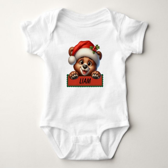 Niedlicher Weihnachtsbär Individuelle Name Baby Bo Baby Strampler (Vorderseite)