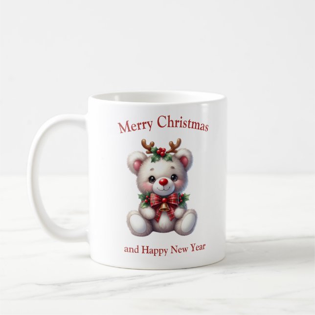 Niedlicher Weihnachtsbär mit Hirschgeweih Kaffeetasse (Links)