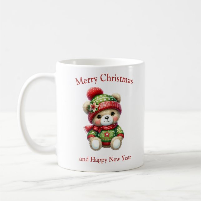 Niedlicher Weihnachtsbär mit Poinsettia Kaffeetasse (Links)