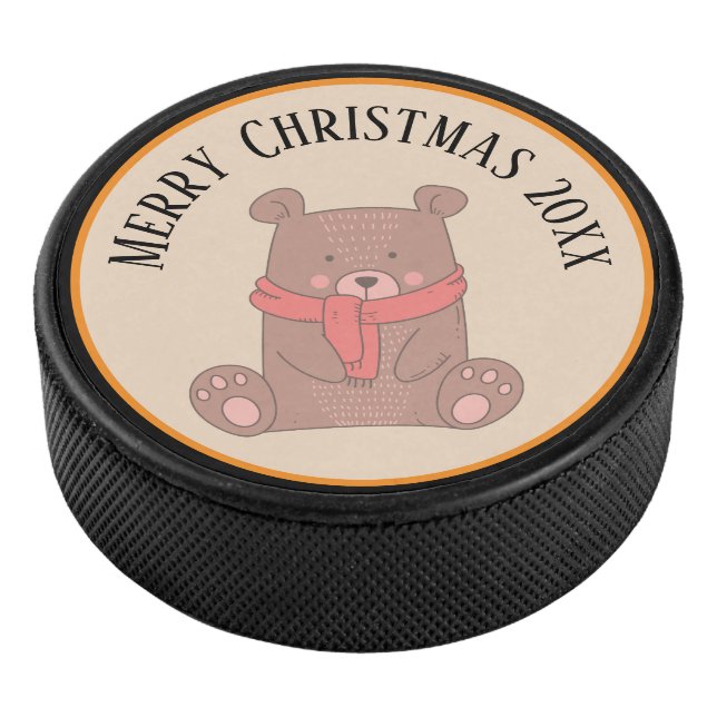 Niedlicher Weihnachtsbär mit Scarf Eishockey Puck (3/4)