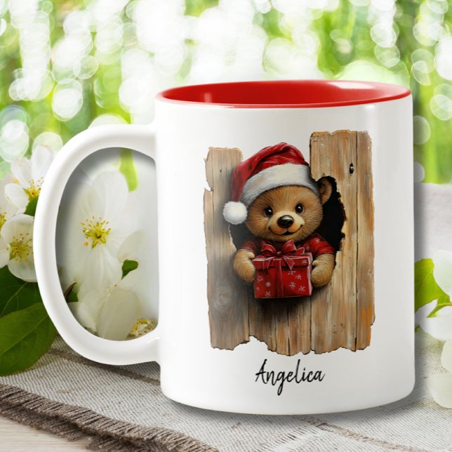 Niedlicher Weihnachtsbär mit Weihnachtsmannmütze n Zweifarbige Tasse (Von Creator hochgeladen)