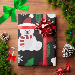 Niedlicher Weihnachtsbär und Weihnachtsbäume Geschenkpapier
