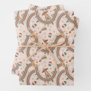 Niedlicher Weihnachtsbaum Alien Rainbow Holiday Pa Geschenkpapier Set