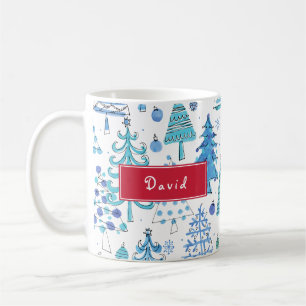 Niedlicher Weihnachtsbaum Aquamariner Blumenmuster Kaffeetasse