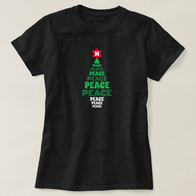 Niedlicher Weihnachtsbaum Custom Initial Black T-Shirt (Design vorne)