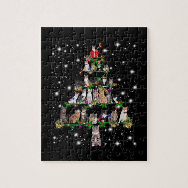 Niedlicher Weihnachtsbaum der Katze, der durch Bli Puzzle (Vertikal)