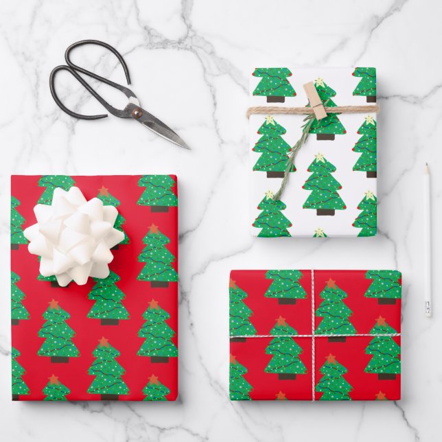 Niedlicher Weihnachtsbaum Geschenkpapier Set (Vorderseite)