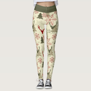Niedlicher Weihnachtsbaum Hirsch Grünes Muster Fei Leggings