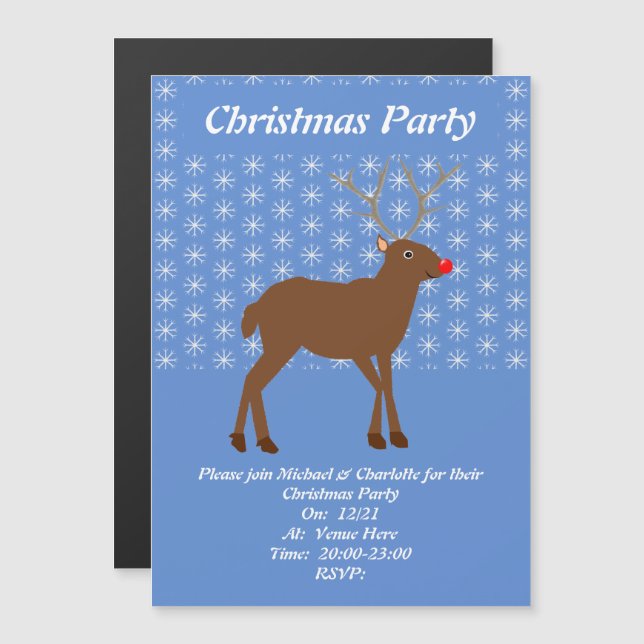 Niedlicher Weihnachtsbaum mit Roter Nase Magneteinladung (Vorne/Hinten)