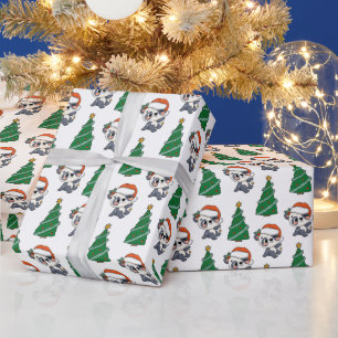 Niedlicher Weihnachtsbaum Panda Rote Weihnachtsman Geschenkpapier