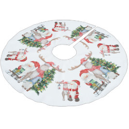 Niedlicher Weihnachtsbaum Rentier und Gnome Polyester Weihnachtsbaumdecke