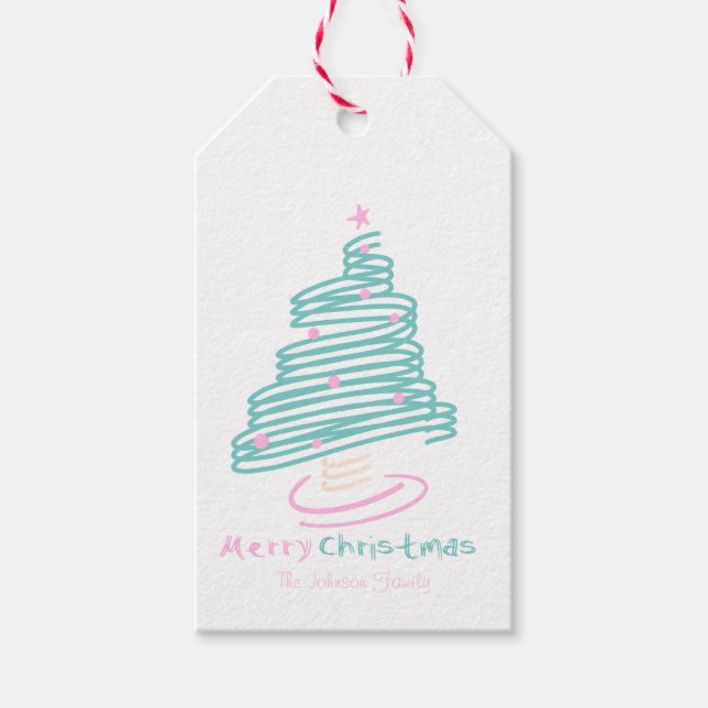 Niedlicher Weihnachtsbaum Rosa Aquamarine Geschenk Geschenkanhänger (Vorderseite)