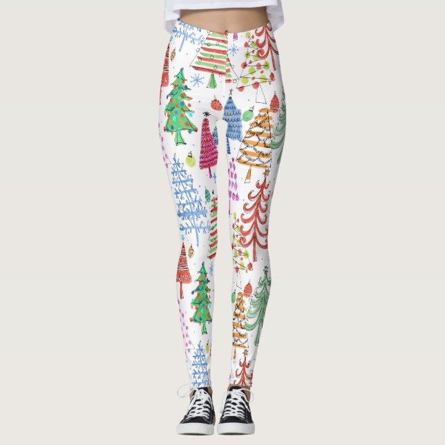 Niedlicher Weihnachtsbaum Rosa grünes blaues Muste Leggings (Vorderseite)