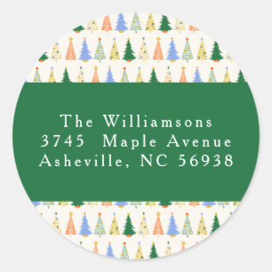 Niedlicher Weihnachtsbaum Rote Grüne Rücksendeadre Runder Aufkleber