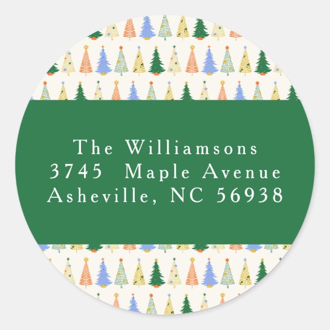 Niedlicher Weihnachtsbaum Rote Grüne Rücksendeadre Runder Aufkleber (Vorderseite)