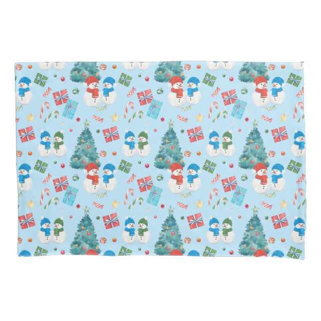 Niedlicher Weihnachtsbaum, Schneemann, Geschenke,  Kissenbezug (Vorderseite)