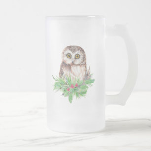 Niedlicher Weihnachtsbaum Spaß, Wasserfarbengeflüg Mattglas Bierglas