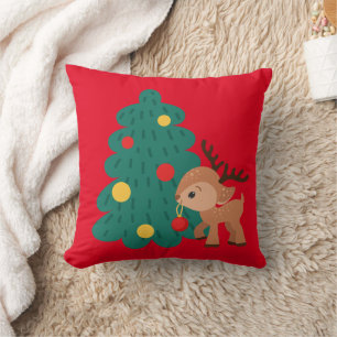 Niedlicher Weihnachtsbaum und Hirschkinder Kissen
