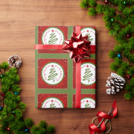 Niedlicher Weihnachtsbaum und Roter Hintergrund Geschenkpapier