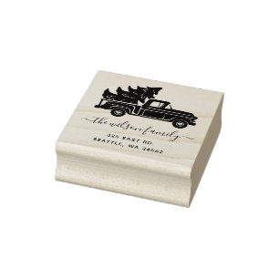 Niedlicher Weihnachtsbaum Vintage LKW-Rücksendeadr Gummistempel