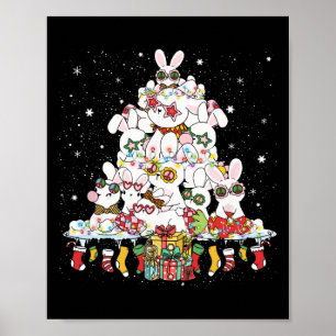 Niedlicher Weihnachtsbaum Weiße Kaninchen umgeben Poster