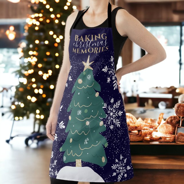 Niedlicher Weihnachtsbaum Zitat Schneeflocken blau Schürze (Cute Christmas tree quote snowflakes navy blue Apron)