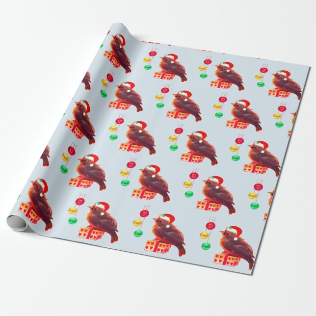 Niedlicher Weihnachtsbird Geschenkpapier (Ungerollt)
