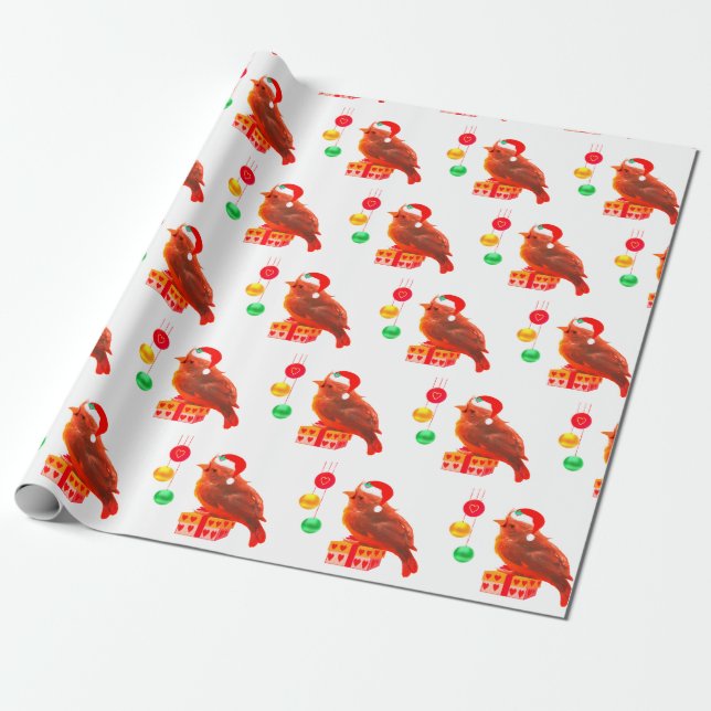 Niedlicher Weihnachtsbird Geschenkpapier (Ungerollt)