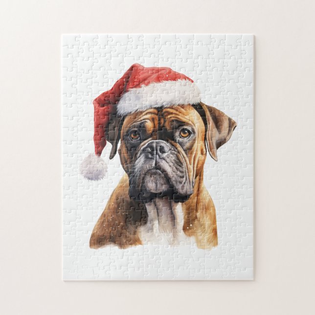 Niedlicher Weihnachtsboxer mit Weihnachtsmannmütze Puzzle (Vertikal)