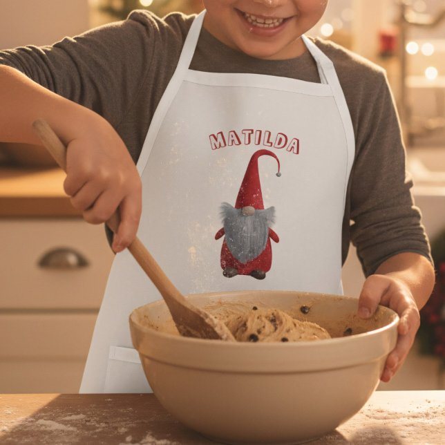 Niedlicher Weihnachtsbummel Personalisiert Kids Sc Kinderschürze (Get your little chef ready for holiday cookies with this adorable personalized gnome apron.)