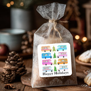 Niedlicher Weihnachtscamper Vintag Motorhome RV Xm Quadratischer Aufkleber