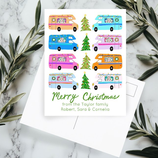 Niedlicher Weihnachtscampingplatz Vintag Motorhome Postkarte (Cute Christmas Camper Vintage Motorhomes RV Xmas CUSTOM Holiday Postcard
)