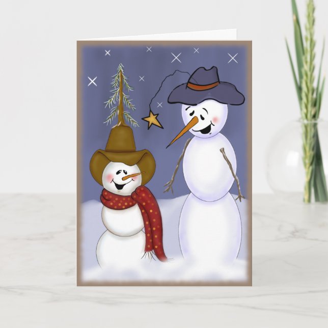 Niedlicher Weihnachtscowboy Snowman Feiertagskarte (Vorderseite)