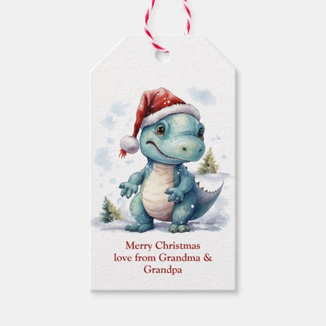 Niedlicher Weihnachtsdinosaurier Geschenkanhänger (Vorderseite)