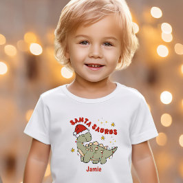 Niedlicher Weihnachtsdinosaurier Santasaurus Name T-Shirt