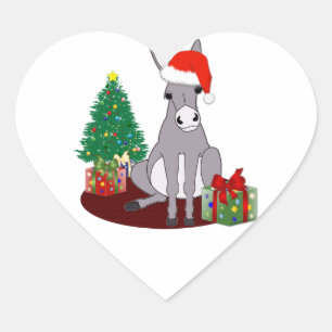 Niedlicher WeihnachtsDonkey Herz-Aufkleber