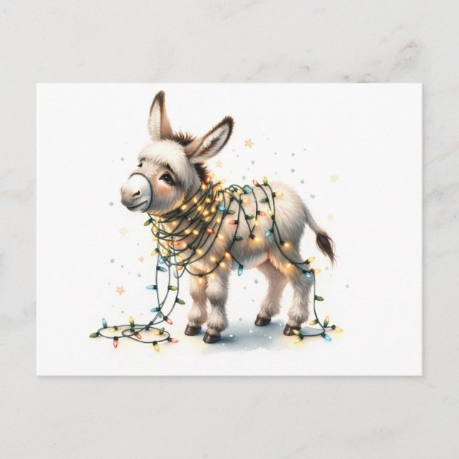 Niedlicher WeihnachtsDonkey im Licht Postkarte (Vorderseite)