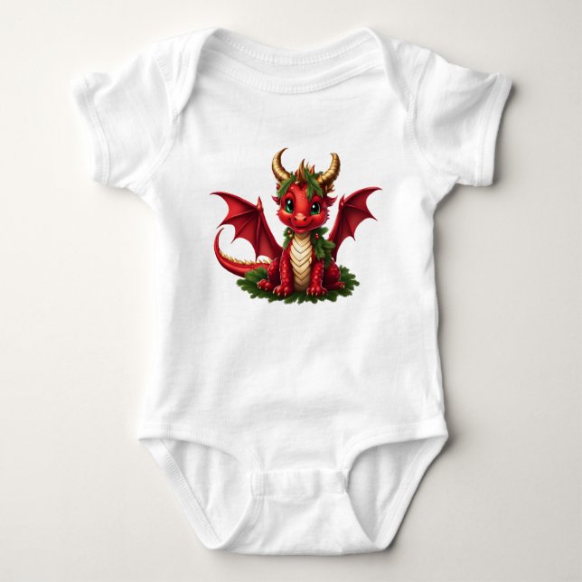 Niedlicher Weihnachtsdrache Baby Strampler (Vorderseite)