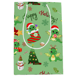 Niedlicher Weihnachtsdrache glückliche Feiertage Mittlere Geschenktüte