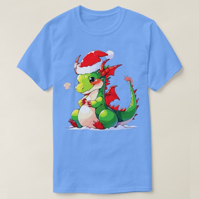 niedlicher Weihnachtsdrache in Weihnachtsmannmütze T-Shirt (Design vorne)