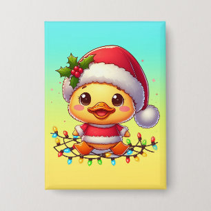 Niedlicher Weihnachtsduck-Cartoon Santa-68362 Button
