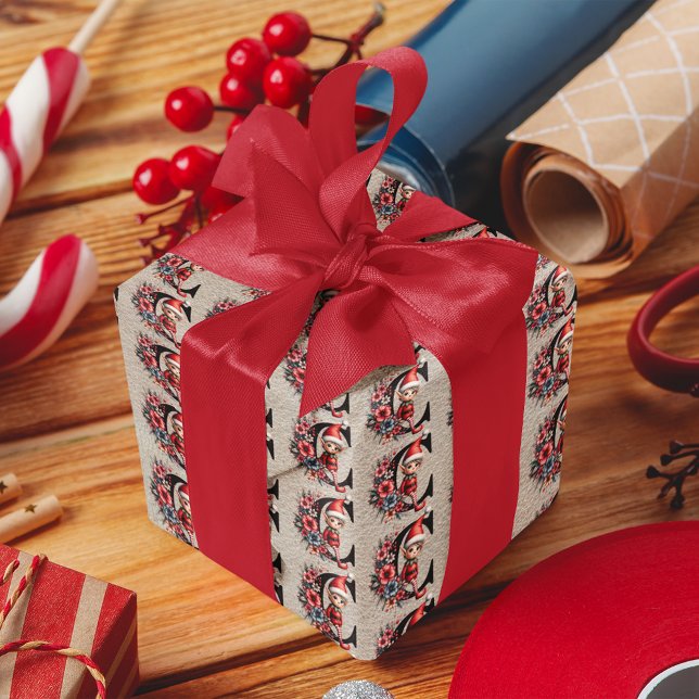 Niedlicher Weihnachtself-Festbrief C Geschenkpapier (Von Creator hochgeladen)