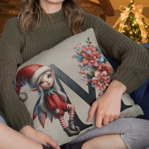 Niedlicher Weihnachtself Festlich M Faux-Braunlede Kissen