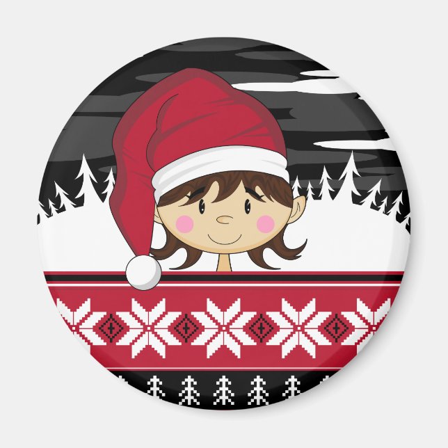 Niedlicher Weihnachtself Magnet (Vorne)