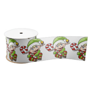 Niedlicher Weihnachtself mit Candy Cane Satinband