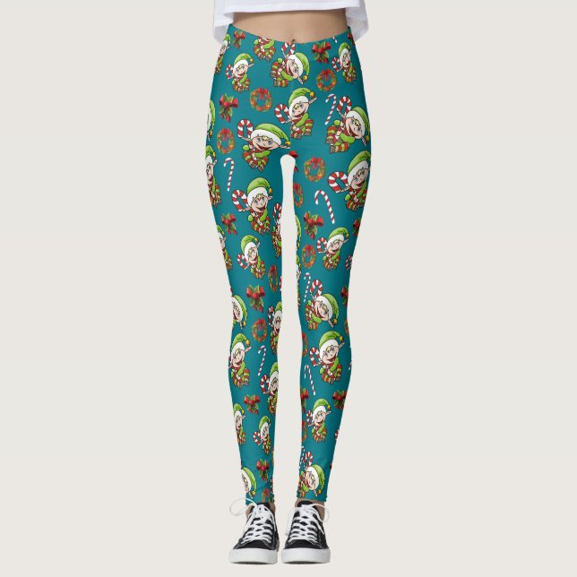 Niedlicher Weihnachtself mit dekorativen Weihnacht Leggings (Vorderseite)