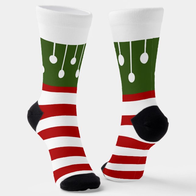 Niedlicher Weihnachtself Roter Streifen Fun Tassel Socken (Gewinkelt)
