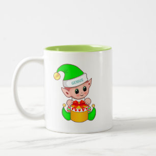 Niedlicher Weihnachtself und bearbeitbarer Geniest Zweifarbige Tasse