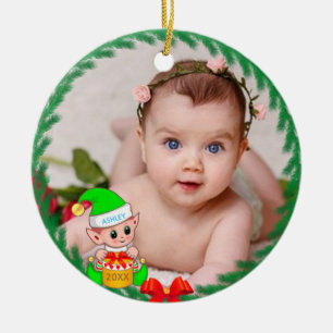 Niedlicher Weihnachtself und kundenspezifisches Fo Keramik Ornament
