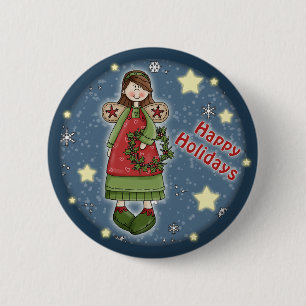 Niedlicher Weihnachtsengel mit Wreath Button